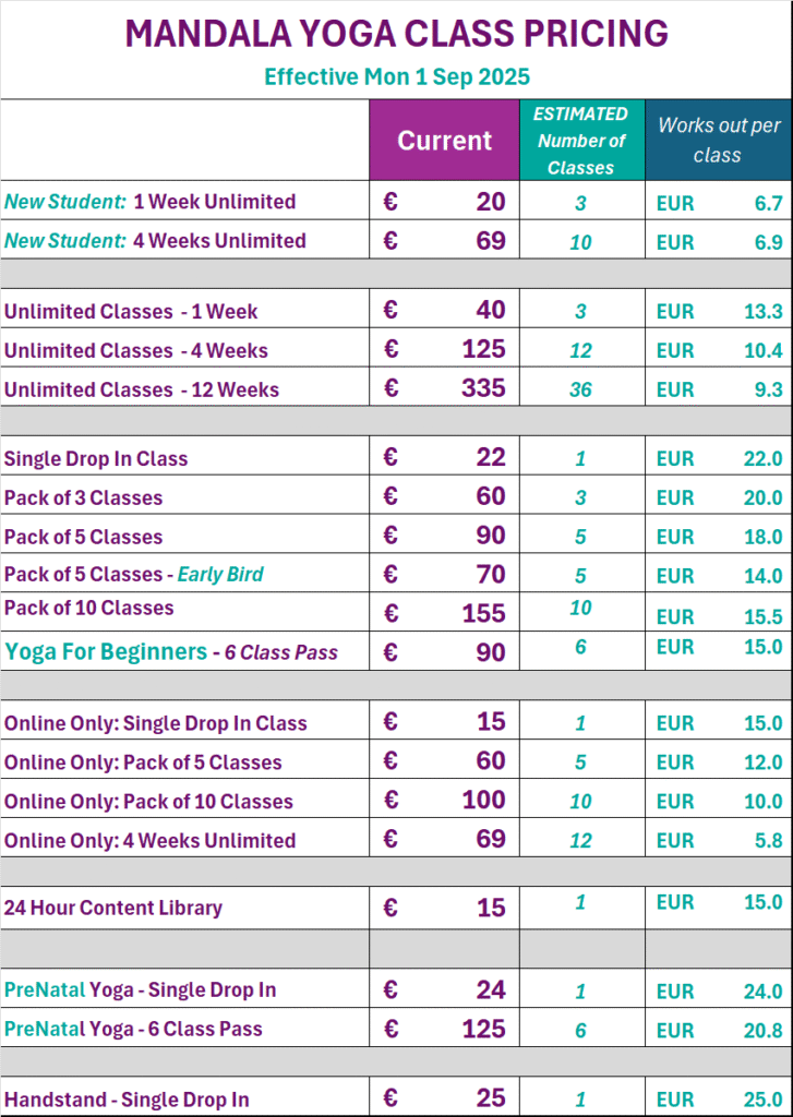 Pricing Schedule Sept 2025 Mandala Yoga